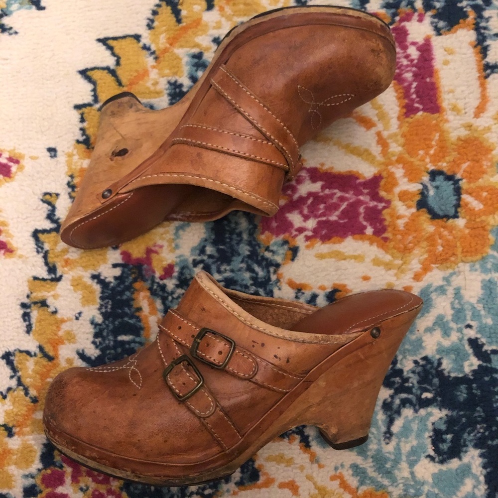 Vintage Candie’s wooden clog with cognac leather